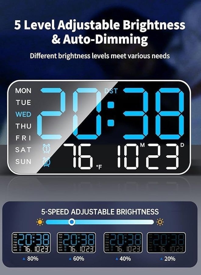 Xpandio 9" LED Digital Wall Clock with Date, Day, Temperature, Dual Alarms, Voice Control, Adjustable Brightness, USB Powered - Ideal for Bedroom, Office, Seniors, and Home Decor - Image 3